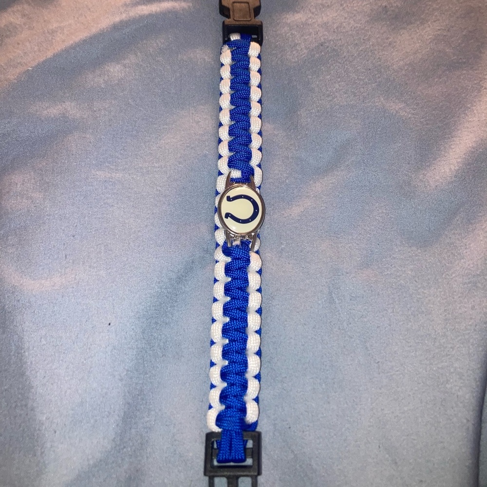 Blue and White Woven Paracord Bracelet with Indianapolis Colts Charm